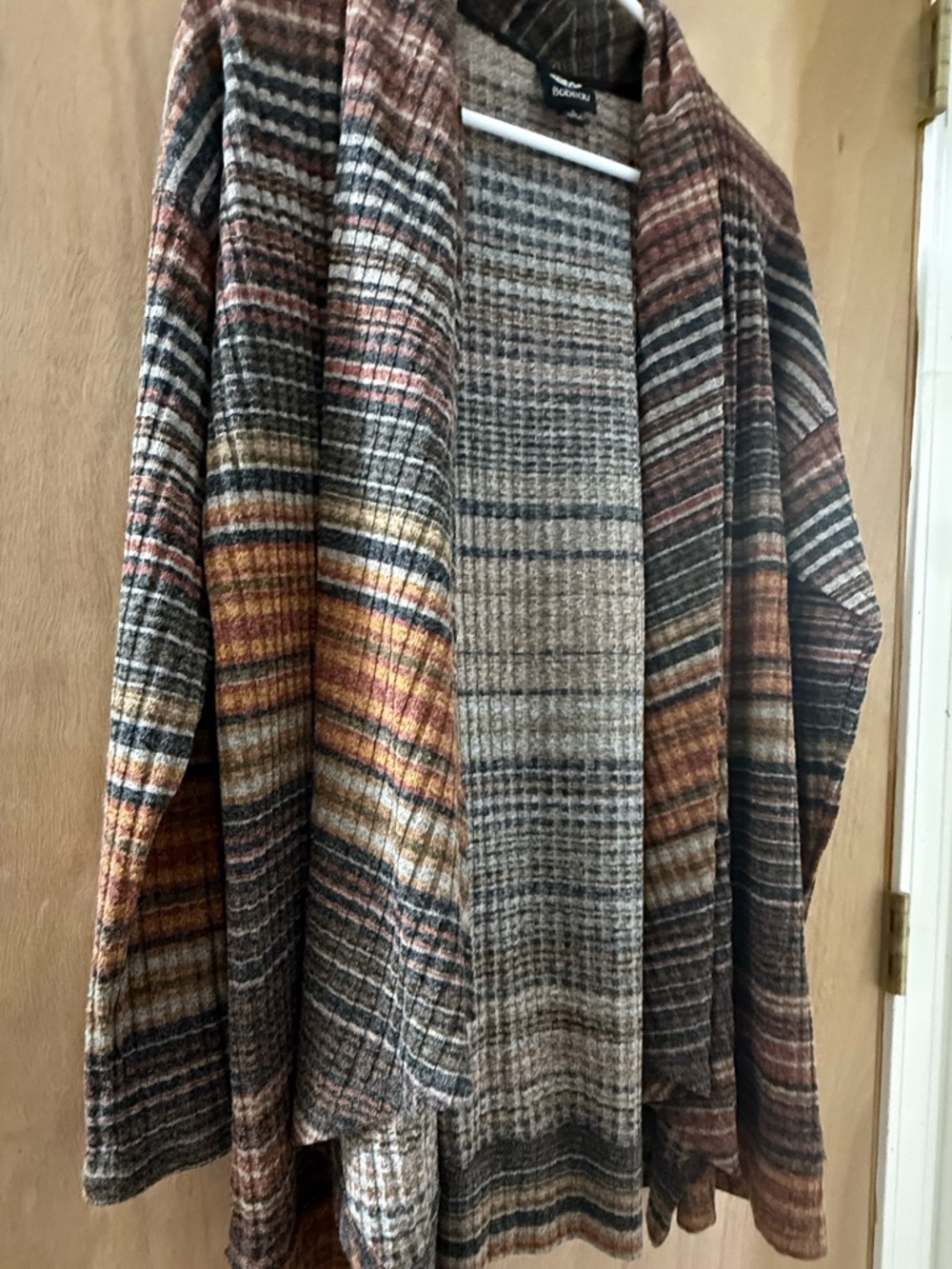 bobeau Brown and Gray Striped Knit Cardigan